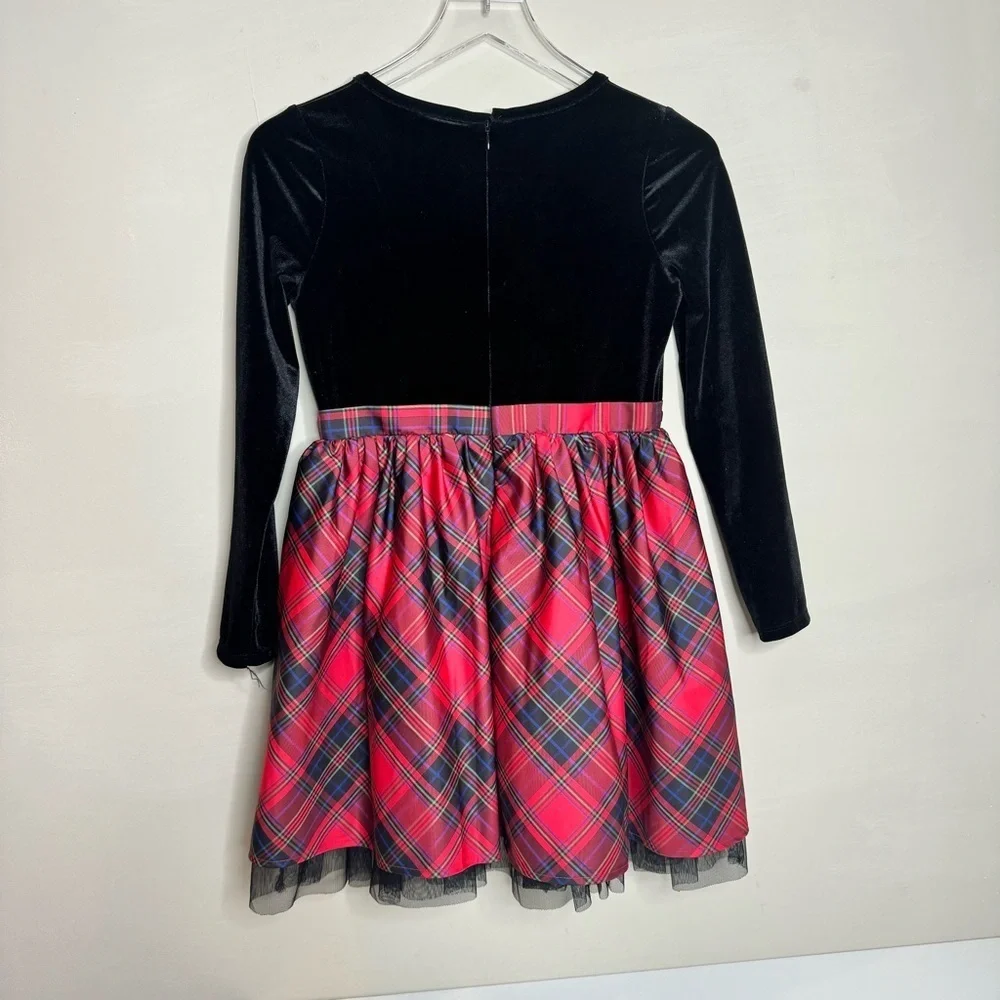 Cat & Jack Red/Black Girls Velour Buffalo Check Long Sleeve Dress